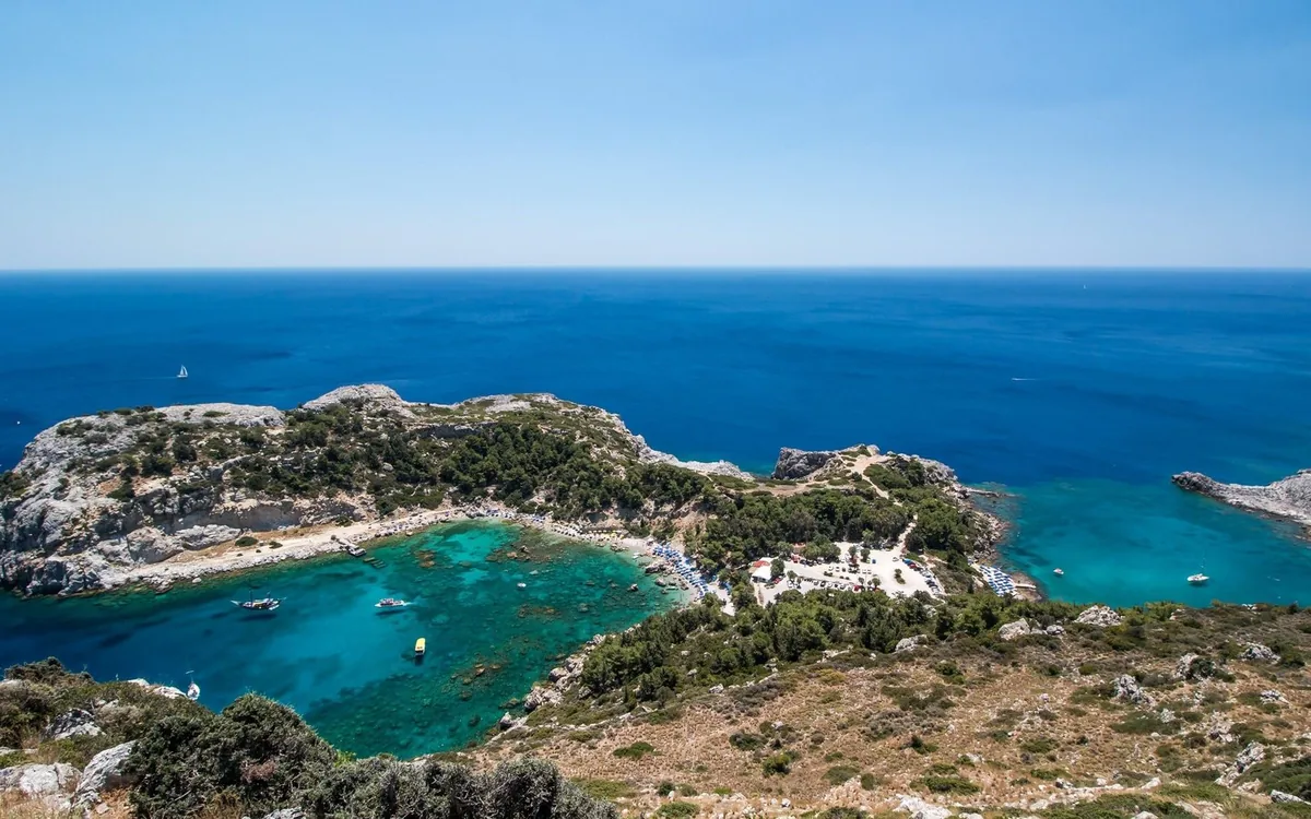 Snorkelers above the rocks in Anthony Quinn Bay on Rhodes